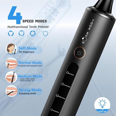 Tooth Polisher Kit with 4 Speed Modes, 5 Brush Heads, 6 Polishing Pastes & Desensitizing Gel,Rechargeable Electric Tooth Polishing Tool with LED Light & Travel Case, Home Use Teeth Whitening Cleaner in Saudi Arabia