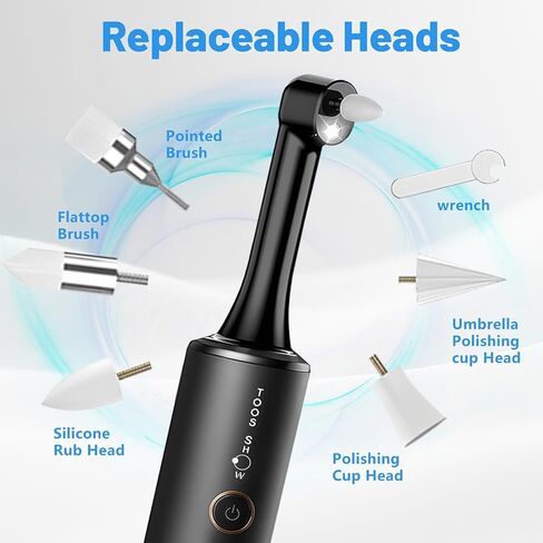 Tooth Polisher Kit with 4 Speed Modes, 5 Brush Heads, 6 Polishing Pastes & Desensitizing Gel,Rechargeable Electric Tooth Polishing Tool with LED Light & Travel Case, Home Use Teeth Whitening Cleaner in Saudi Arabia
