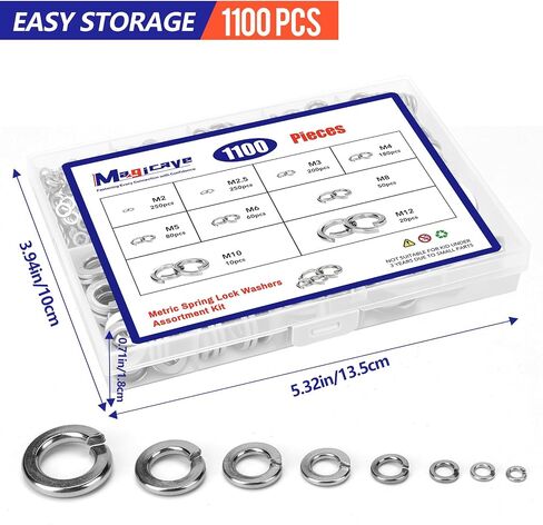 1100 PCS قفل الربيع مجموعة مجموعة متنوعة ، غسالات قفل تقسيم متري ، 304 غسالات قفل الفولاذ المقاوم للصدأ للبراغي والبراغي (M2 ، M2.5 ، M3 ، M4 ، M5 ، M6 ، M8 ، M10 ، M12) in Kuwait