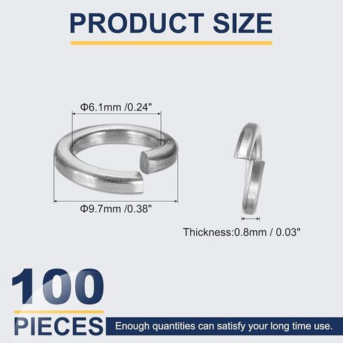 MECCANIXITY M8 Spring Lock Washer, 304 Stainless Steel Split Lock Washers for Screws Bolts Cars Construction Machinery Silver Pack of 100 in Kuwait