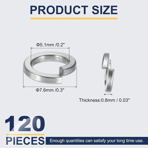 MECCANIXITY M8 Spring Lock Washer, 304 Stainless Steel Split Lock Washers for Screws Bolts Cars Construction Machinery Silver Pack of 100 in Kuwait
