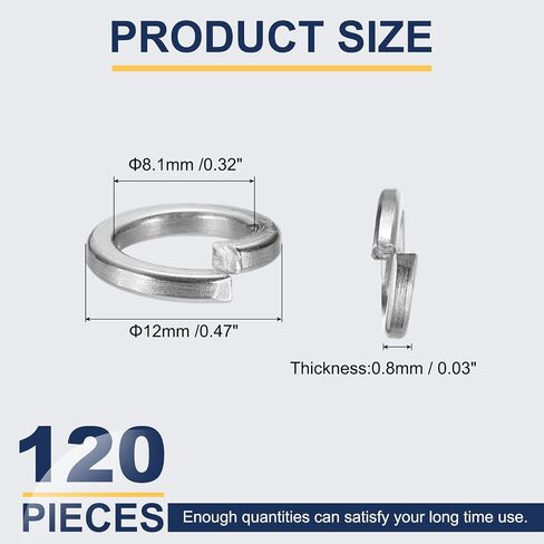 MECCANIXITY M8 Spring Lock Washer, 304 Stainless Steel Split Lock Washers for Screws Bolts Cars Construction Machinery Silver Pack of 100 in Kuwait