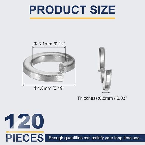 MECCANIXITY M8 Spring Lock Washer, 304 Stainless Steel Split Lock Washers for Screws Bolts Cars Construction Machinery Silver Pack of 100 in Kuwait