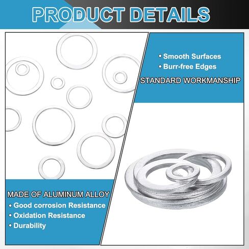 uxcell 150 Pcs Aluminum Flat Washer, 20 x 26 x 1.5mm Round Seal Gaskets Flat Spacers for Screws Bolts Machinery Repair Accessories, Outdoor Construction, Silver Tone in Kuwait