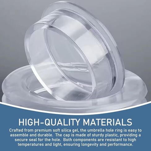 Umbrella Hole Ring, 2 Inch Easy to Install Flexible Clear Plastic Patio Table Umbrella Hole Ring with Cap for Outdoor Patio Garden Beach Table Replacement in Saudi Arabia