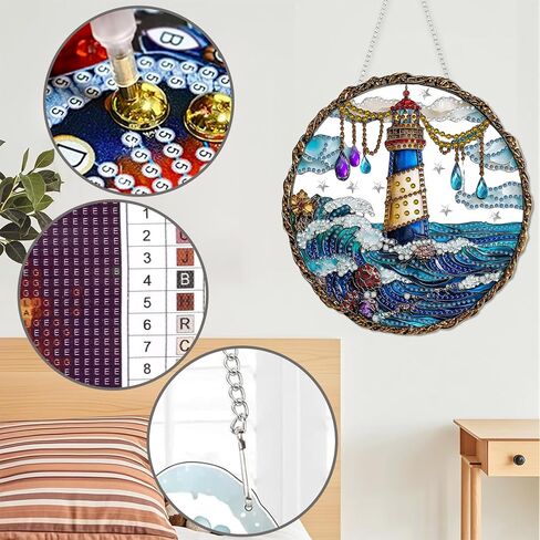 Diymood DIY Hanging Diamond Art Kits for Adults Peacock, Diamond Painting Kit Pendant Special Shaped Double Sided Acrylic Sun Catcher Board Wreath Pendants Canvas Window Wall Decor 7 x 7 Inch in Saudi Arabia