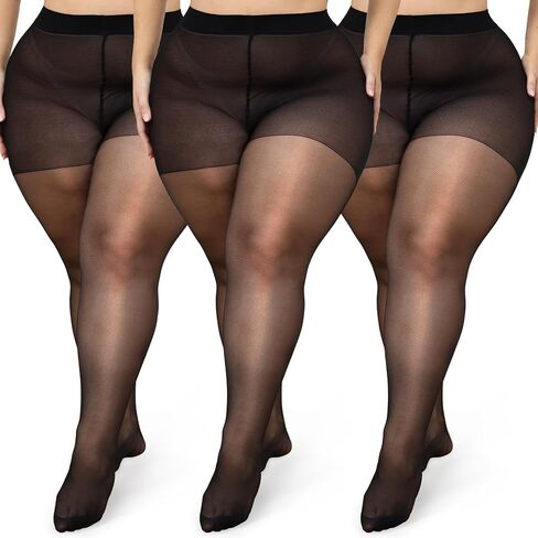 CASMON 3Pairs Plus Size Pantyhose for Women, 20D Sheer Tights with Reinforced Toe, High-waist Stockings for Daily(XL-4XL) in Saudi Arabia