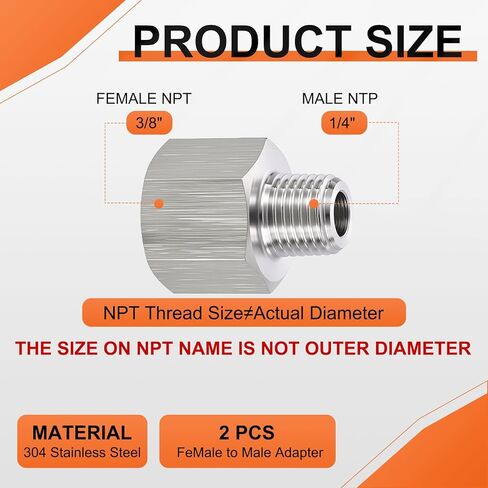 2 حزمة 304 أنثى الفولاذ المقاوم للصدأ إلى محول الذكور ، 3/8 "أنثى NPT x 1/4" الذكور موصلات تمديد أنابيب NPT للمربي in Kuwait