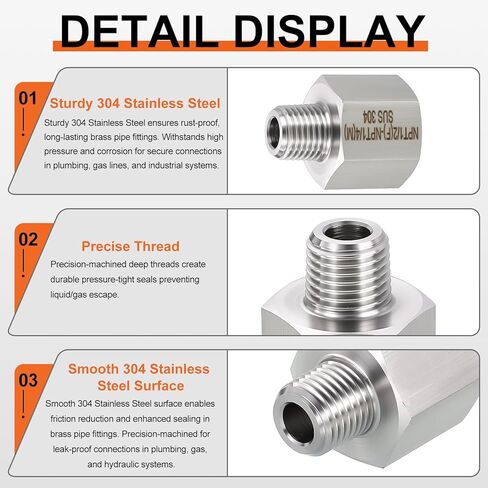 2 حزمة 304 أنثى الفولاذ المقاوم للصدأ إلى محول الذكور ، 3/8 "أنثى NPT x 1/4" الذكور موصلات تمديد أنابيب NPT للمربي in Kuwait