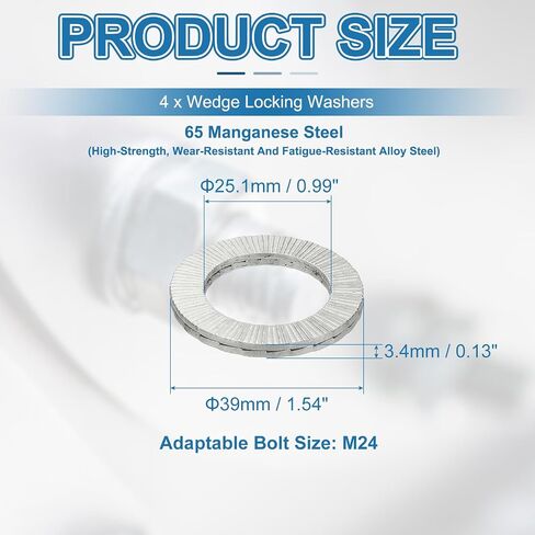 غسالات قفل Patikil Wedge ، 20 حزمة غسالات أمان مقاومة للاهتزاز من المنغنيز لمسمار البراغي M12 (12.8 × 19.5 مم معرف*OD) in Kuwait
