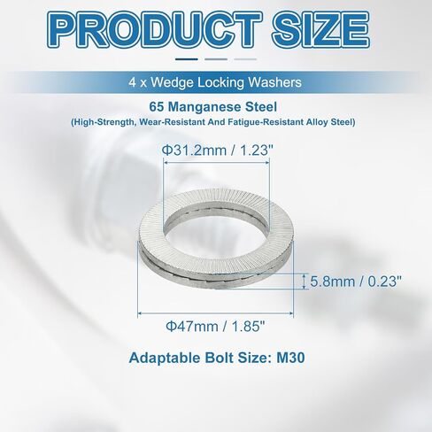 غسالات قفل Patikil Wedge ، 20 حزمة غسالات أمان مقاومة للاهتزاز من المنغنيز لمسمار البراغي M12 (12.8 × 19.5 مم معرف*OD) in Kuwait
