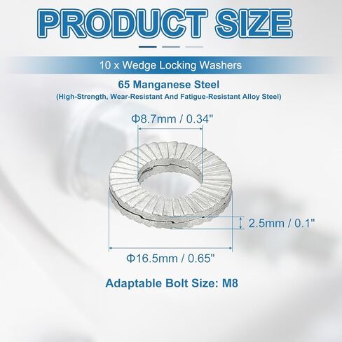 غسالات قفل Patikil Wedge ، 20 حزمة غسالات أمان مقاومة للاهتزاز من المنغنيز لمسمار البراغي M12 (12.8 × 19.5 مم معرف*OD) in Kuwait