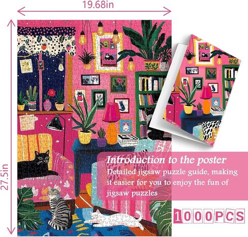 ألغاز كتاب القط للبالغين 1000 قطعة ، Pickforu Wildflower Pages Jigsaw Puzzle Bookshelf Library ، مستحيل موضوع مزهرية من الأزهار الصعبة لمحبي الكتب in Kuwait