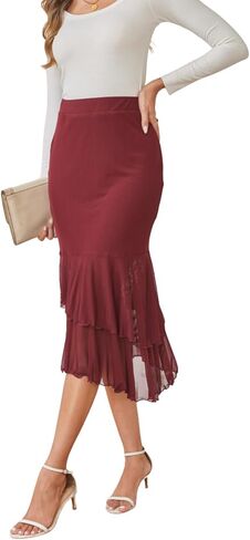 Verdusa Women's Fishtail Skirt High Waist Casual Skirt Tiered Elegant Hip-Wrapping Skirts in Kuwait