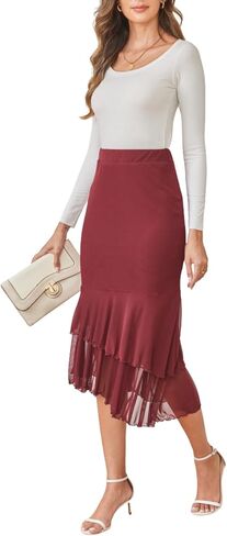 Verdusa Women's Fishtail Skirt High Waist Casual Skirt Tiered Elegant Hip-Wrapping Skirts in Kuwait