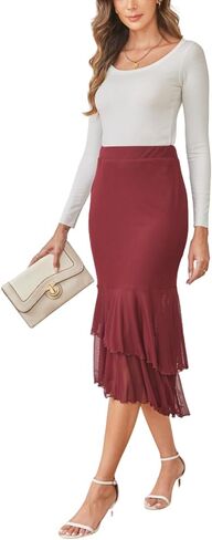 Verdusa Women's Fishtail Skirt High Waist Casual Skirt Tiered Elegant Hip-Wrapping Skirts in Kuwait