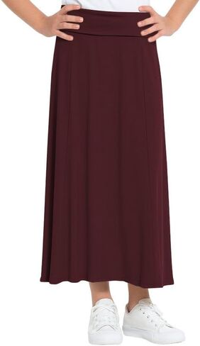 BABY O Girls Kids Basic Stretch Slinky Knit Fold Over Waist Ankle Length Long Maxi Skirt for 4 to 18 Years Old Long Skirt in Saudi Arabia