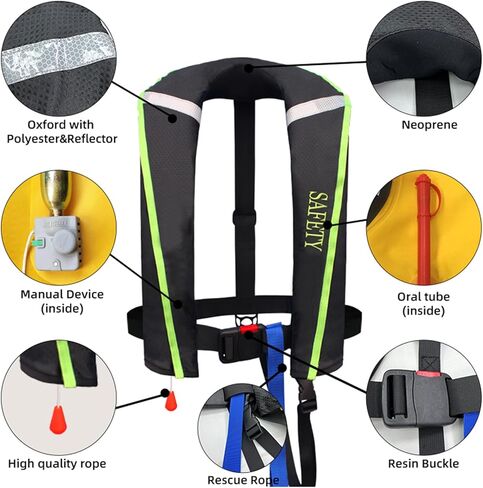 سترة النجاة اليدوية القابلة للنفخ | سترة الحياة للبالغين | PFD منخفضة الشكل | يدعم ما يصل إلى 330 رطلا in Kuwait