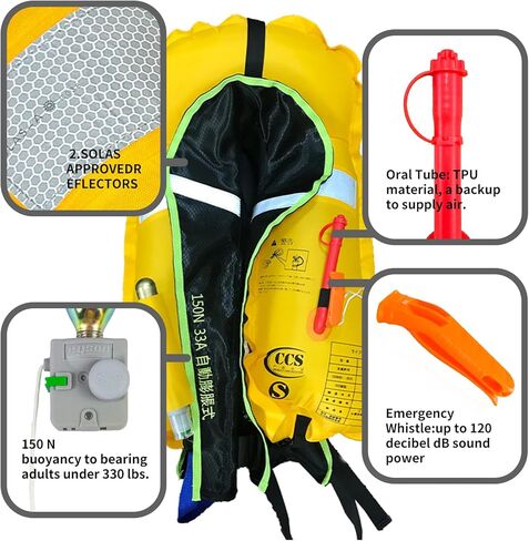 سترة النجاة اليدوية القابلة للنفخ | سترة الحياة للبالغين | PFD منخفضة الشكل | يدعم ما يصل إلى 330 رطلا in Kuwait