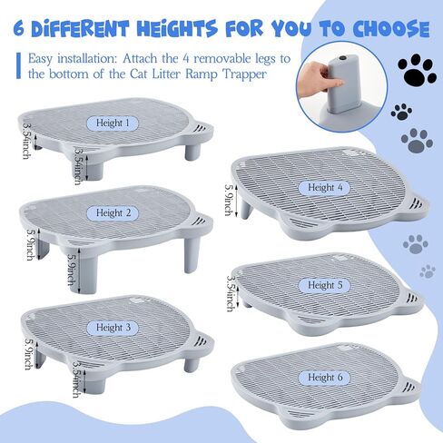 Cat Litter Box Ramp, Litter Box Step Stairs, Adjustable Height with 2 Sets of Different Sized Legs, Double Layered with Sand Filter Function, Washable, Easy to Clean and Install in Kuwait