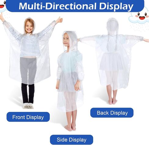 Berlune 40 Pcs Kid Ponchos Bulk Disposable Kids Rain Ponchos Bulk Emergency Raincoat with Drawstring Hood and Elastic Sleeves in Saudi Arabia