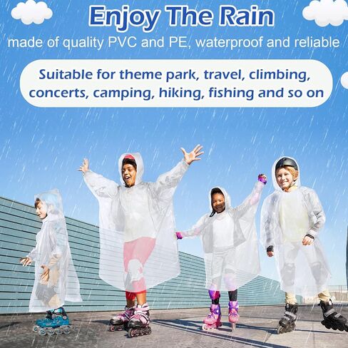 Berlune 40 Pcs Kid Ponchos Bulk Disposable Kids Rain Ponchos Bulk Emergency Raincoat with Drawstring Hood and Elastic Sleeves in Saudi Arabia