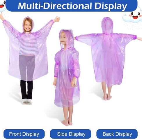 Berlune 40 PCS Kid Ponchos Bulk يمكن التخلص من الأطفال القطران في الطوارئ المعطف الطارئ مع غطاء محرك الرباط والأكمام المرنة in Saudi Arabia