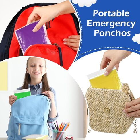Berlune 40 PCS Kid Ponchos Bulk يمكن التخلص من الأطفال القطران في الطوارئ المعطف الطارئ مع غطاء محرك الرباط والأكمام المرنة in Saudi Arabia