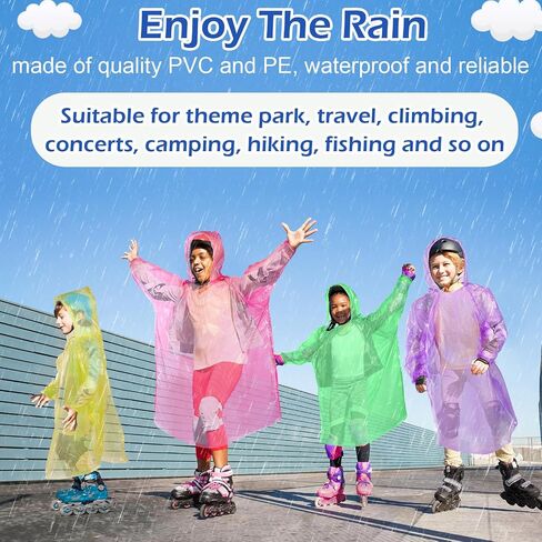Berlune 40 PCS Kid Ponchos Bulk يمكن التخلص من الأطفال القطران في الطوارئ المعطف الطارئ مع غطاء محرك الرباط والأكمام المرنة in Saudi Arabia