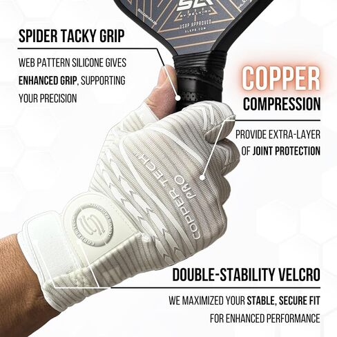 Copper Tech Pro Pickleball Gloves للرجال والنساء | دعم مشترك متقدم مع ضغط النحاس | بنيت مع التنس الجلود الاصطناعية AAA ، القفاز ، والقفازات القفاز in Kuwait