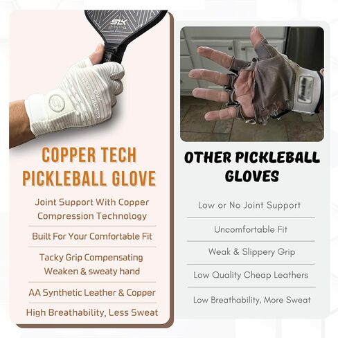 Copper Tech Pro Pickleball Gloves للرجال والنساء | دعم مشترك متقدم مع ضغط النحاس | بنيت مع التنس الجلود الاصطناعية AAA ، القفاز ، والقفازات القفاز in Kuwait