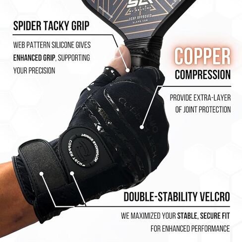 Copper Tech Pro Pickleball Gloves للرجال والنساء | دعم مشترك متقدم مع ضغط النحاس | بنيت مع التنس الجلود الاصطناعية AAA ، القفاز ، والقفازات القفاز in Kuwait