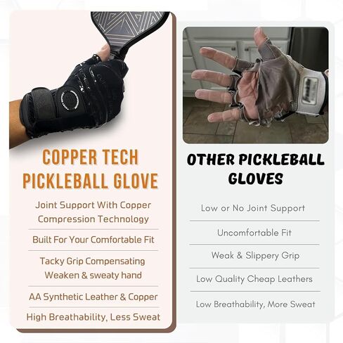 Copper Tech Pro Pickleball Gloves للرجال والنساء | دعم مشترك متقدم مع ضغط النحاس | بنيت مع التنس الجلود الاصطناعية AAA ، القفاز ، والقفازات القفاز in Kuwait