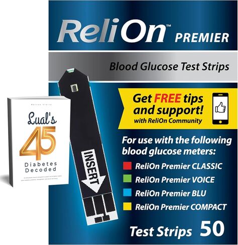 RELION Premier Test Strips 100 عدد ، متوافق مع RELI على الأمتار الأولى ، وشرائط اختبار الجلوكوز في الدم ، ومستلزمات السكري دليل السكري المكافأة in Kuwait
