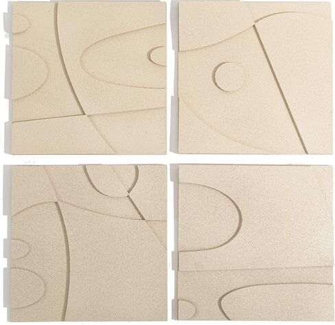 OIUYTOH Set of 4 Modern Abstract 3D Textured Art,Neutral Artwork, Geometric Handmade Sandstone Shapes Painting Prints for Living Room Bedroom Hallway Office Hotel Decor 12 x 12 Inches (Brown) in Saudi Arabia