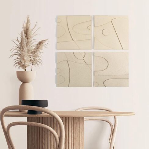 OIUYTOH Set of 4 Modern Abstract 3D Textured Art,Neutral Artwork, Geometric Handmade Sandstone Shapes Painting Prints for Living Room Bedroom Hallway Office Hotel Decor 12 x 12 Inches (Brown) in Saudi Arabia