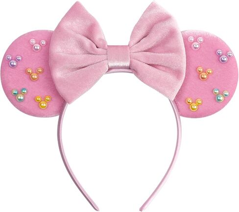 Elegant Black Velvet Mouse Ears Headband with Charming Bow and White Details – Perfect for Parties, Holiday Celebrations & Themed Events in Saudi Arabia