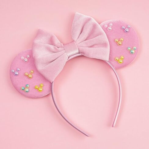 Elegant Black Velvet Mouse Ears Headband with Charming Bow and White Details – Perfect for Parties, Holiday Celebrations & Themed Events in Saudi Arabia