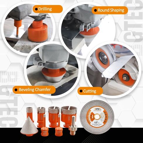 BGTEC Diamond Core Drill Bits-9pcs 5/8-11 Hoter tile Hole Saw 19/25/35/10/65/102mm+50mm Beveling Chamfer Bit+20mm إصبع+محول SDS للبوكليان من الجرانيت الخزفي البوسيلي in Kuwait