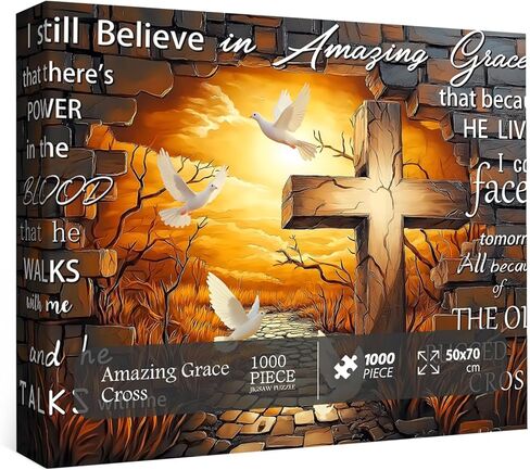 Jesus Cross Puzzles for Adults 1000 Pieces, Christian Religious Catholic Cross Flower Jigsaw Puzzle, Floral Art Faith Challenge for Adults in Kuwait