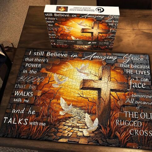 Jesus Cross Puzzles for Adults 1000 Pieces, Christian Religious Catholic Cross Flower Jigsaw Puzzle, Floral Art Faith Challenge for Adults in Kuwait