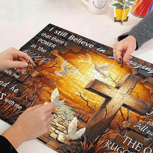 Jesus Cross Puzzles for Adults 1000 Pieces, Christian Religious Catholic Cross Flower Jigsaw Puzzle, Floral Art Faith Challenge for Adults in Kuwait