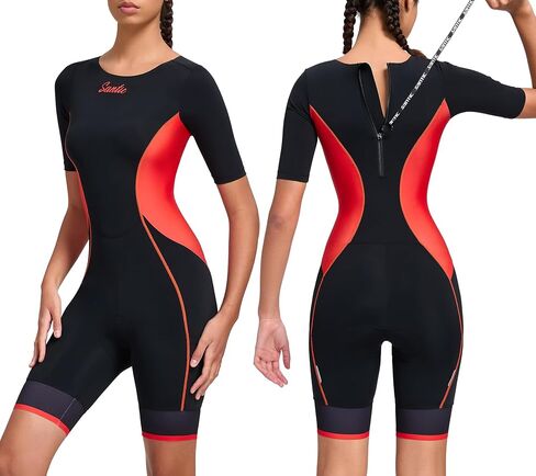 Santic Triathlon Suit for Women Short Sleeve Padded Trisuit Quick-Dry for Swim Bike Run in Kuwait