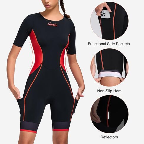Santic Triathlon Suit for Women Short Sleeve Padded Trisuit Quick-Dry for Swim Bike Run in Kuwait