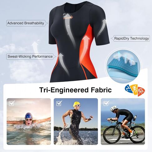 Santic Triathlon Suit for Women Short Sleeve Padded Trisuit Quick-Dry for Swim Bike Run in Kuwait