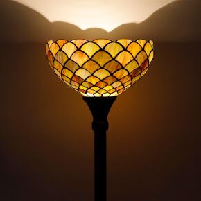 Tiffany Torchiere Floor Lamp Stained Glass Rose Flower Style Standing Corner Torch Uplight 12X12X72 Inch for Bedroom Living Room Home Office in Kuwait