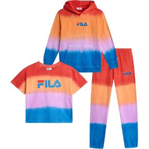 Fila Girls Sweat Suit Set - 3 Piece Tie-Dye Short Sleeve Crop Top, Pullover Hoodie and Jogger Sweatpants for Girls (7-16) in Kuwait
