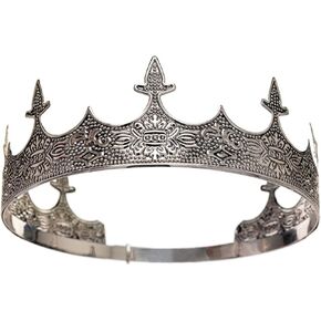 SWEETV King Crown for Men, Lion Crown for Male, Antique Silver Men's Tiara Prince Diadem, Royal Medieval Costume Hair Accessories for Cosplay Birthday Knight Halloween in Saudi Arabia