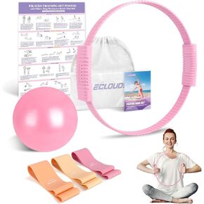 Pilates Essentials Kit for Women, 13.5" Pilates Ring and Ball Set with Resistance Bands for Home Workouts, Portable Pilates Kit with Bag & Training Poster for Full Body Exercise in Kuwait
