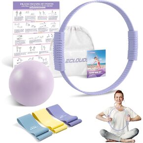 Pilates Essentials Kit for Women, 13.5" Pilates Ring and Ball Set with Resistance Bands for Home Workouts, Portable Pilates Kit with Bag & Training Poster for Full Body Exercise in Kuwait